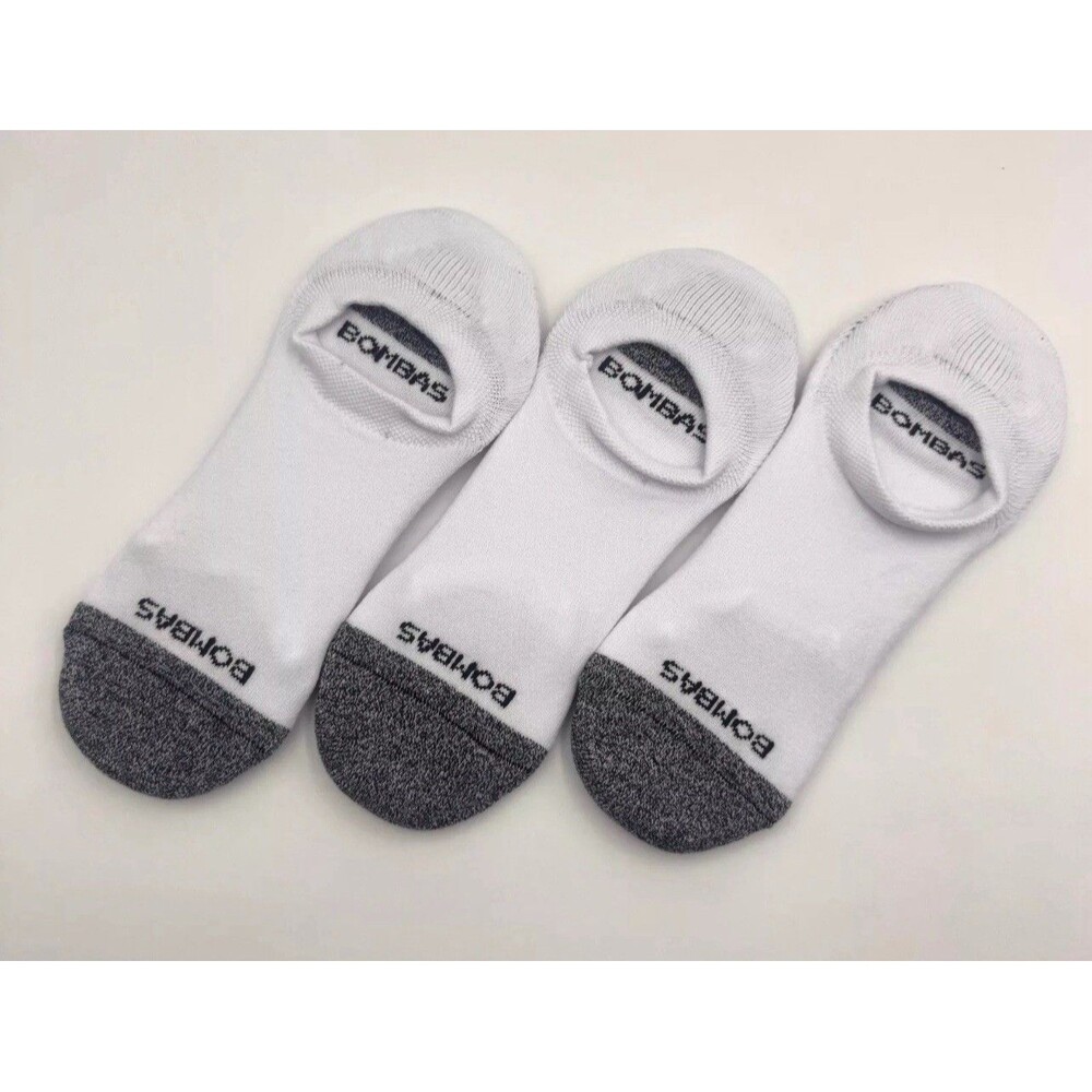 Bombas 3 Pair No Show Comfort Cushioned Socks White Grey Unisex Size Large
